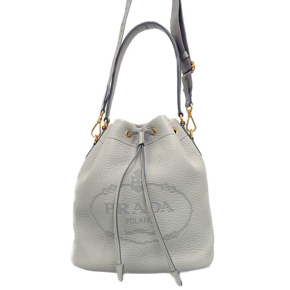 Prada Gray Vitello Daino leather drawstring bucket bag